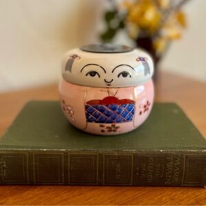 Vintage Kokeshi Doll Lidded Trinket Dish